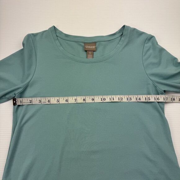 Chico's Blue Short Sleeve Shirt Top Size 0 Small Buttons - Picture 5 of 8